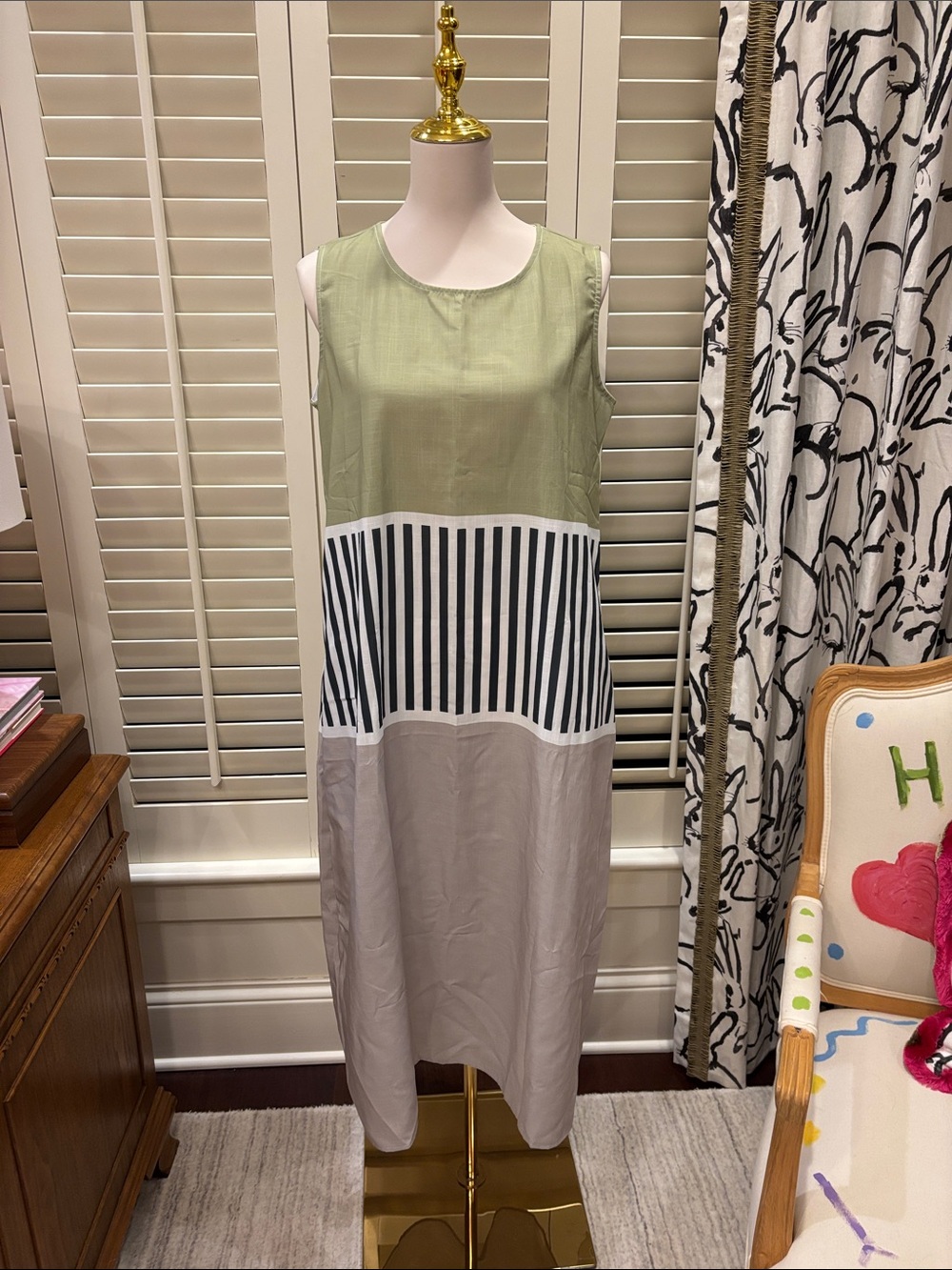Sleeveless Colorblock Stripe Maxi Dress - Sage, Black & Taupe